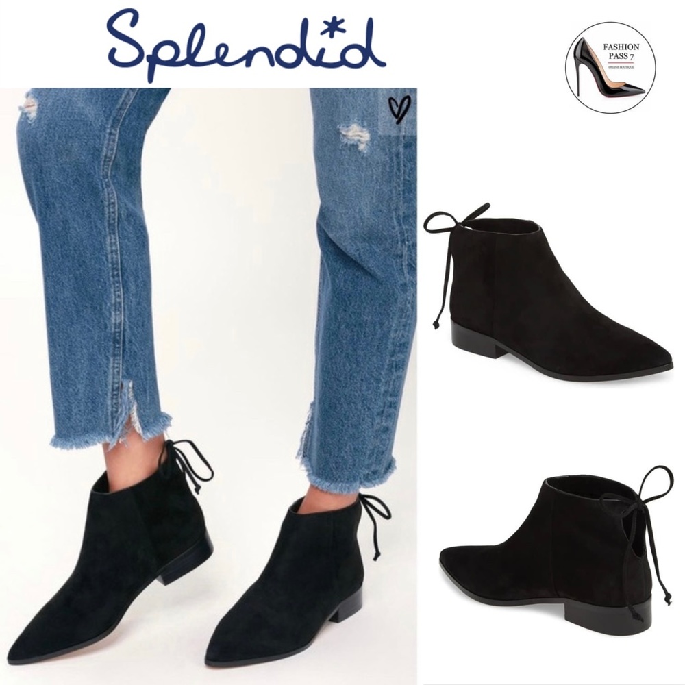 SPLENDID Niva Pointed Toe Fashion Booties Black Suede Leather Flat Ankle Boots 8 - Picture 6 of 6